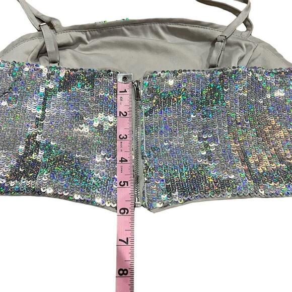 GB Women's Silver Sequin Bandeau Camisole Top Size M Party Sparkly - Picture 3 of 15